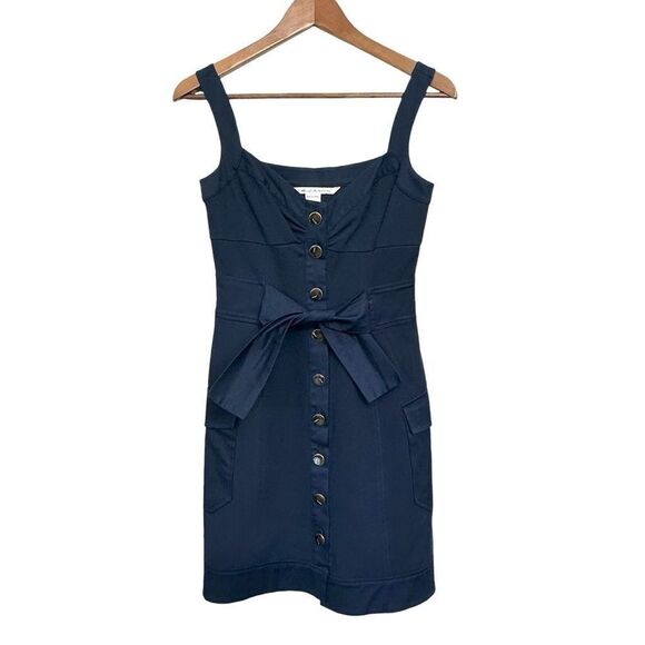 Diane Von Furstenberg Navy Blue Sosie Button Front Cargo Preppy Dress, 0 - Picture 2 of 12